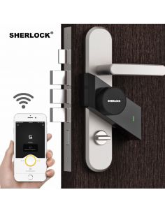 Incuietoare inteligenta Sherlock S2, aplicatie iOS/ Android, chei virtuale Bluetooth, Touch, dreapta, Argintiu