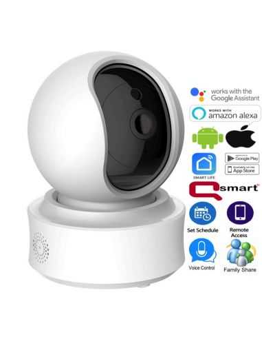Camera inteligenta Qsmart Home, 2MP Full HD, 4X Zoom, Baby Monitor, Alexa/ Google, siOS/ Android, Rotire/ inclinare