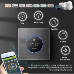Termostat Q7000 cu fir, Termostat smart, Wifi, compatibil pardoseala sau radiatoare, Smart Life, 6 programe, Negru
