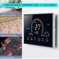 Termostat Q8000WM cu fir, Termostat smart, Wifi, compatibil pardoseala sau radiatoare, Smart Life, 6 programe, Negru