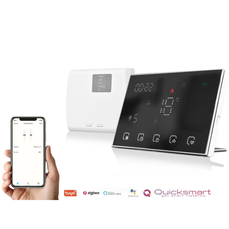 Termostat inteligent wireless Q8000L, Monitorizare smart temperatura, Aplicatie iOS/ Android, Ecran Led, Comenzi tactile, Negru