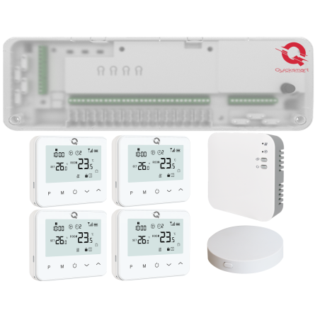 Kit automatizare smart Q20, Controller pentru incalzire in pardoseala, 8 zone, Full wireless, 4 Termostate Smart Wireless, e-Hub