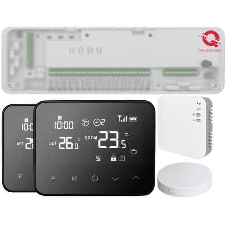 Kit automatizare smart Q20, Controller pentru incalzire in pardoseala, 8 zone, Full wireless, 2 Termostate Smart Wireless, e-Hub